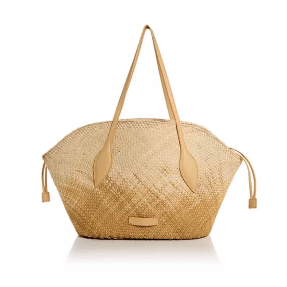 New with Tag Themoire Flor Woven Straw Degrade Tote, Leather Yellow/Gold